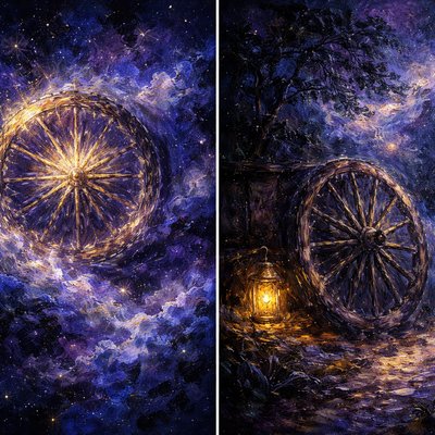 Express a heavenly wheel 🛞 and an earthly wheel 🛞