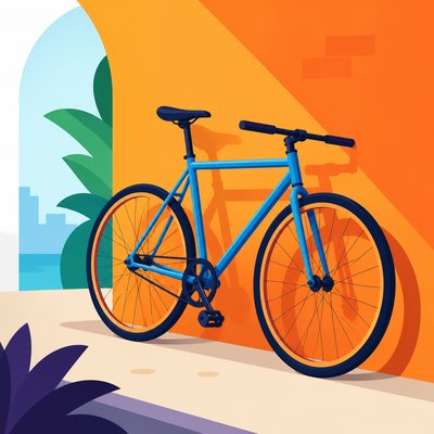 bicyle resting against a wall