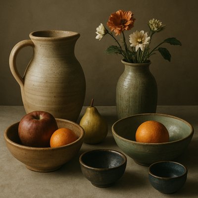 still life arrangement of fruits and flowers
