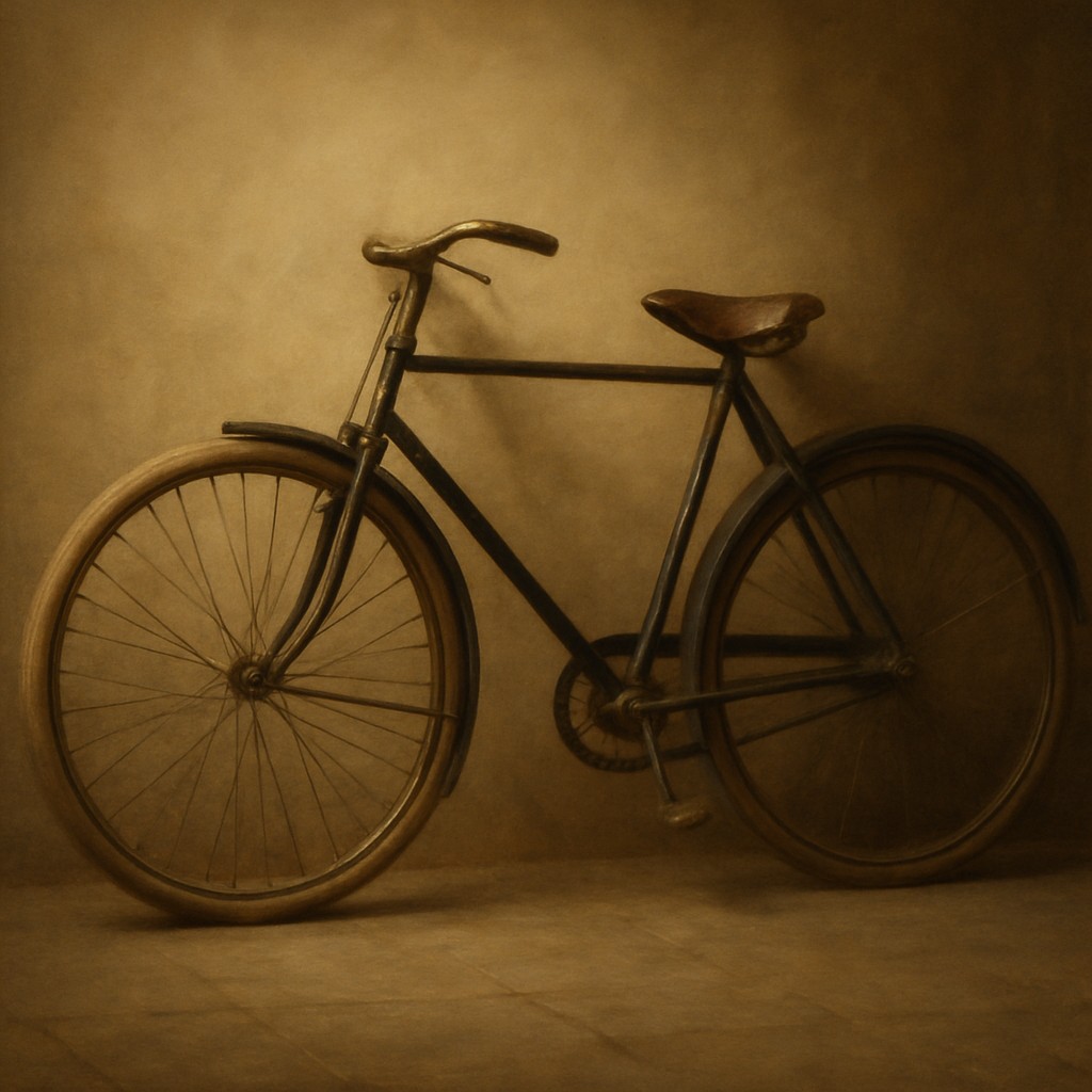 bicyle resting against a wall