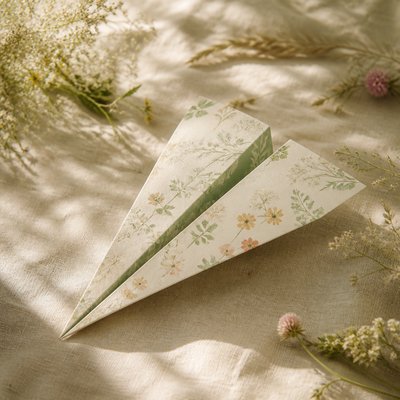 a paper plane, clean minimal composition on a plain background, no text