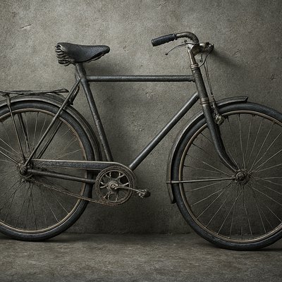 bicyle resting against a wall