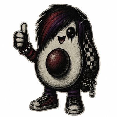 a happy avocado character giving a thumbs up, bold readable design on a plain background, no text