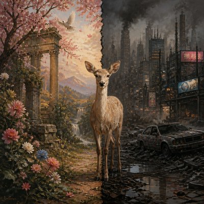 animal standing in natural pose — Bold Juxtaposition Art Style