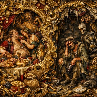 Convey without words: “Be not a wine-bibber, neither continue long at feasts, and purchases of flesh: for every drunkard and whoremonger shall be poor; and every sluggard shall clothe himself with tatters and ragged garments.” (Proverbs 23:20-21, Brenton) 
