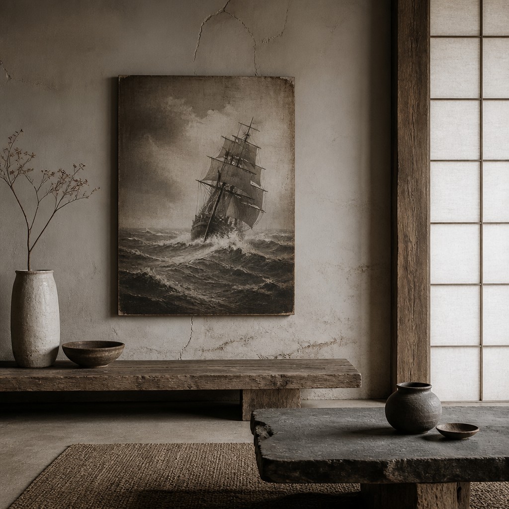 sailing ship on a stormy sea — Wabi-Sabi Interior Design
