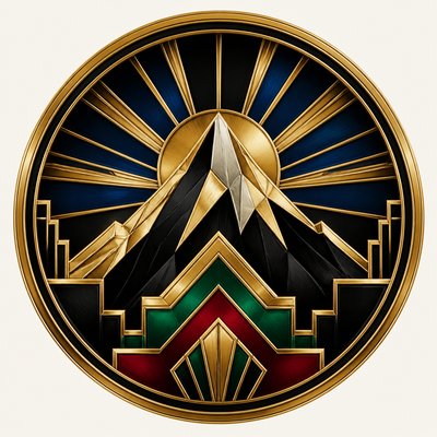 an emblem of a mountain peak inside a circle, simple bold shapes on a plain background, no text or lettering