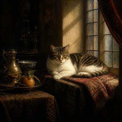 a cat lounging in a sunlit window