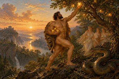 in Greek mythology the ignudi Hercules steals the golden apples of the Hesperides