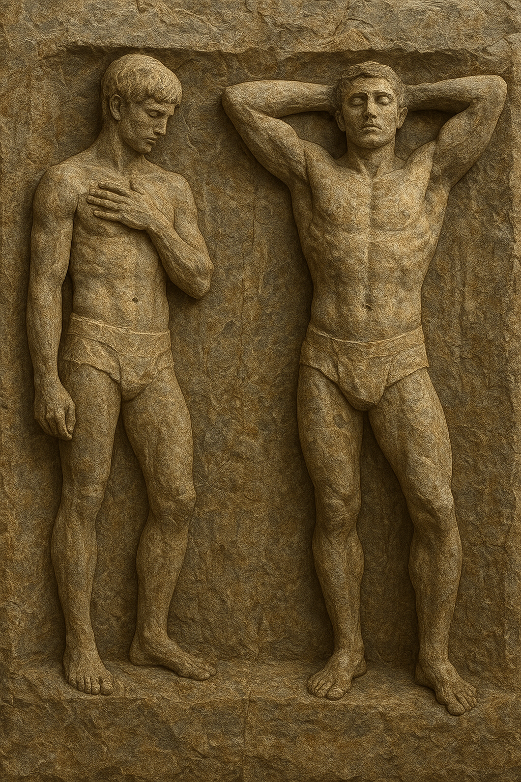 a statue of two men standing next to each other