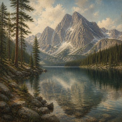wide landscape with natural scenery — Implied Texture Art Style