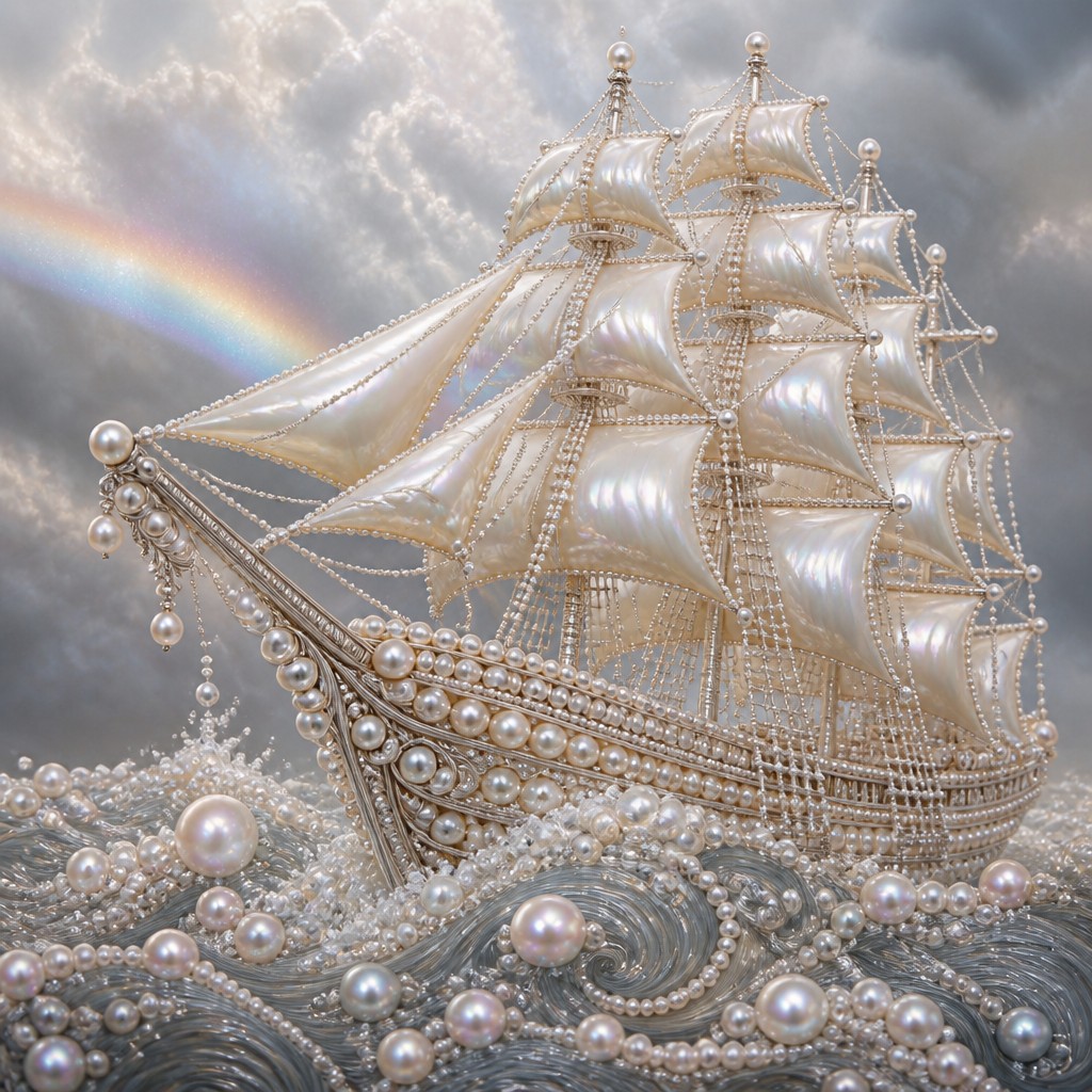 sailing ship on a stormy sea — Pearl Jewelry Style