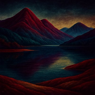 serene landscape with mountains and water

