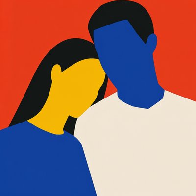 portrait of two people together — Color Field Minimalism Art Style