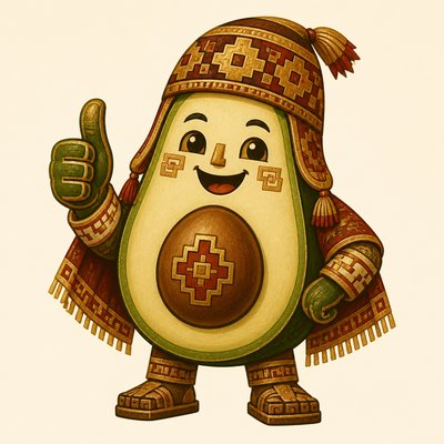 a happy avocado character giving a thumbs up, bold readable design on a plain background, no text