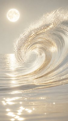 an ocean wave curling under moonlight, no people