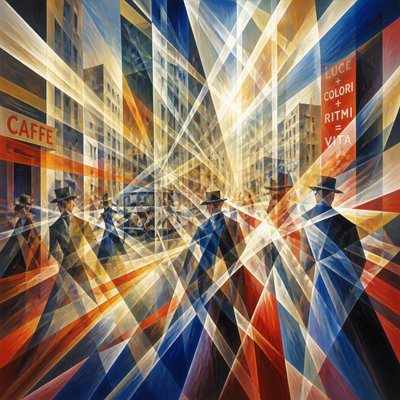 urban street with city activity — Rayonism Art Style