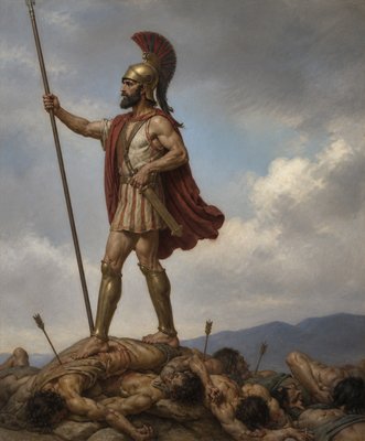 a painting of a roman soldier holding a spear