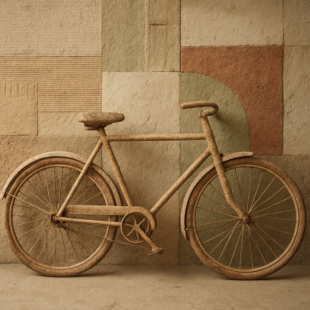 bicyle resting against a wall