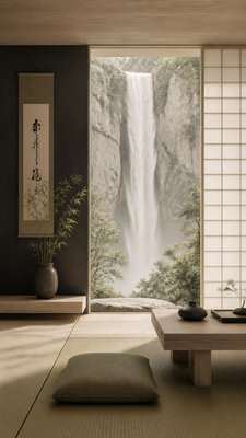 towering waterfall cascading down a cliff