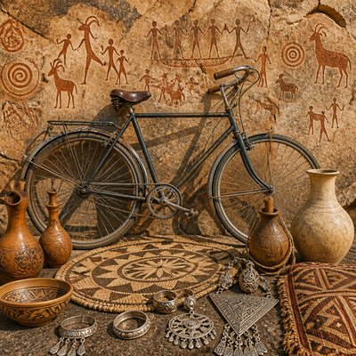 bicyle resting against a wall — Djiboutian Art Style