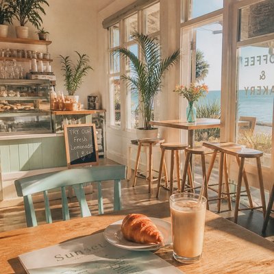 cozy cafe interior with warm lighting