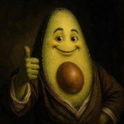 a happy avocado character giving a thumbs up, bold readable design on a plain background, no text