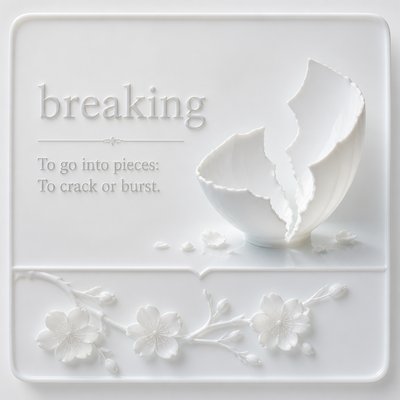 Please create a flashcard for the spelling word: "breaking" and it's definition: "To go into pieces: To crack or burst."