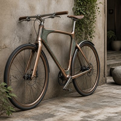 bicyle resting against a wall