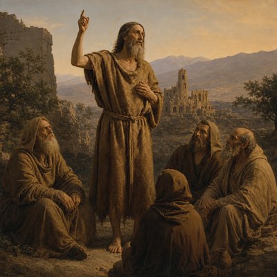 Anthony of the desert clothed in rough garment with a few brothers in rough garments
