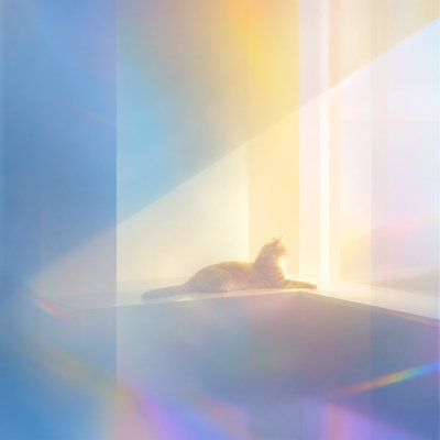 a cat lounging in a sunlit window