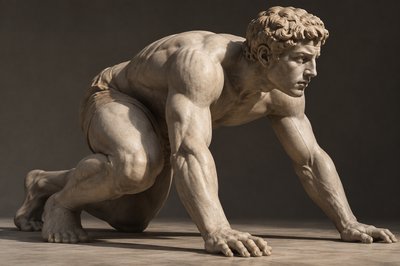 ancient greek athlete crawling on the ground