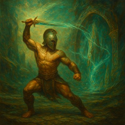 a painting of a man with a sword in his hand