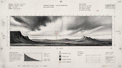 sweeping panoramic landscape with a dramatic sky
