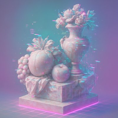 still life arrangement of fruits and flowers