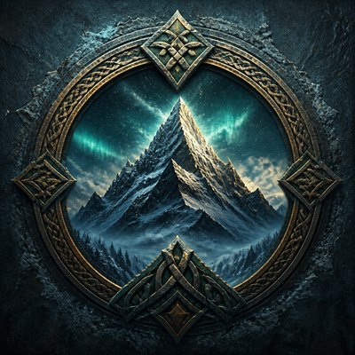 an emblem of a mountain peak inside a circle, simple bold shapes on a plain background, no text or lettering
