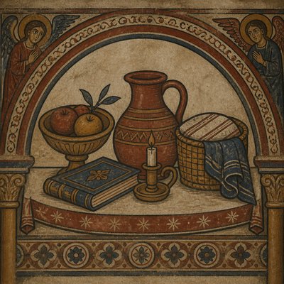 still life with everyday objects — Romanesque Art Style