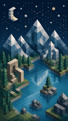 a tranquil mountain lake beneath a starry night sky, no people, no text