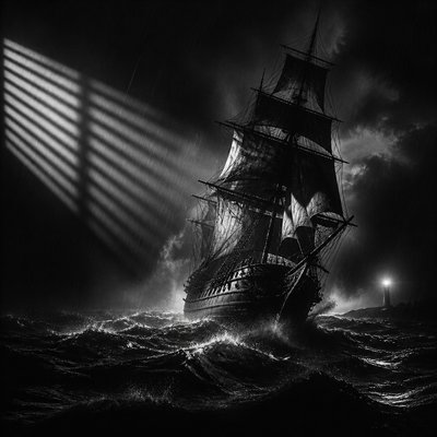 sailing ship on a stormy sea