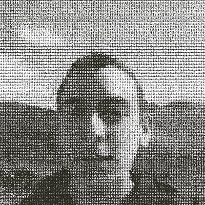 a black and white photo of a man with glasses