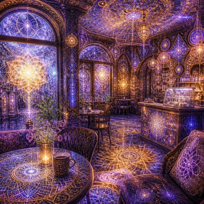 cozy cafe interior with warm lighting