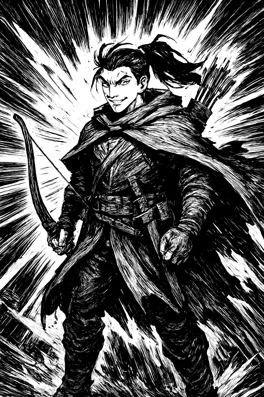 a drawing of a man in a green outfit with a bow and arrow