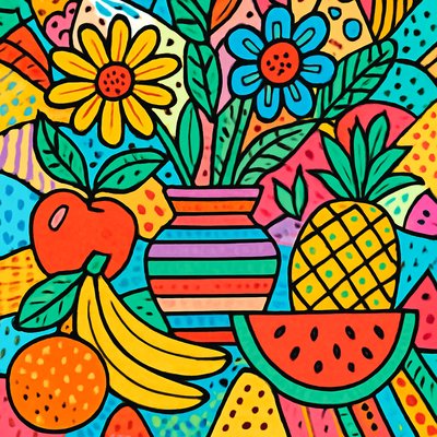 still life arrangement of fruits and flowers