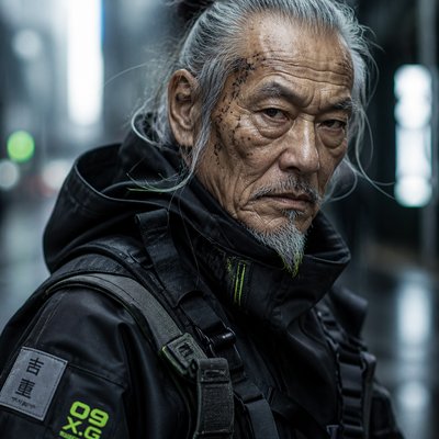 close-up portrait of an elderly person with expressive weathered features