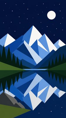 a tranquil mountain lake beneath a starry night sky, no people, no text