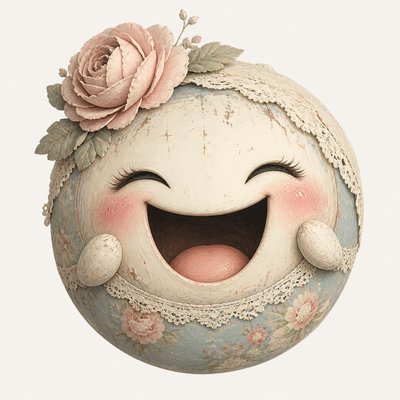 an exaggerated laughing face of an original round mascot character, bold and readable at small size, plain background, no text