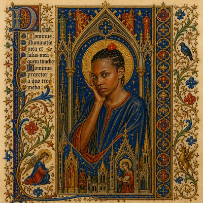 a painting of a woman in a blue dress