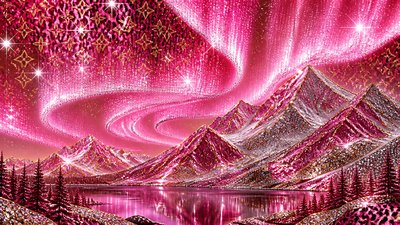 a flowing aurora over snowy peaks, wide sweeping composition, no people, no text