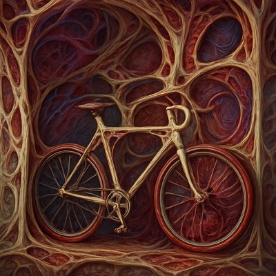 bicyle resting against a wall