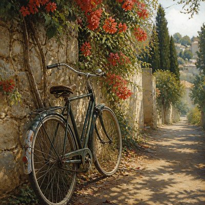 bicyle resting against a wall — Wildlife Nature Art